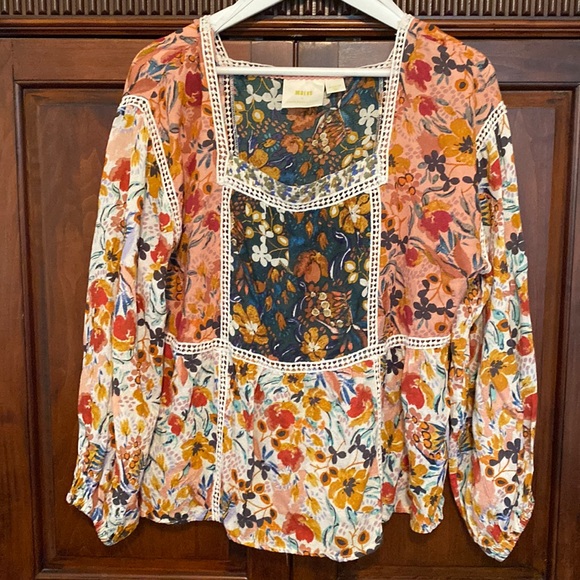Anthropologie Maeve Nikki Peasant Blouse bohemian balloon sleeve crochet floral - Picture 2 of 15